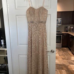 Aidan Mattox Gold/Beige Lace Gown